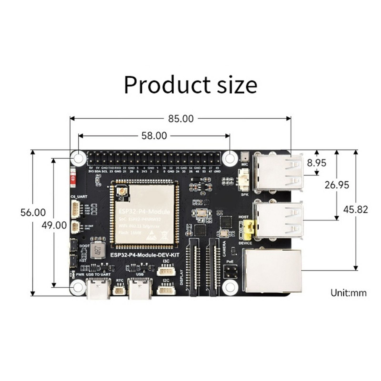 ESP32-P4-Module Development Board with 5MP OV5647 Camera Speaker Supports for Wi-Fi6/BLE POE Interface