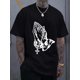 thumbnail image 1 of [Summer Printed Cotton Tee] Heavy Cotton Summer Printed T-shirt - Folded Hands Loose Casual Crewneck Printed Top for Gym Workout Outdoor Sports, 1 of 4