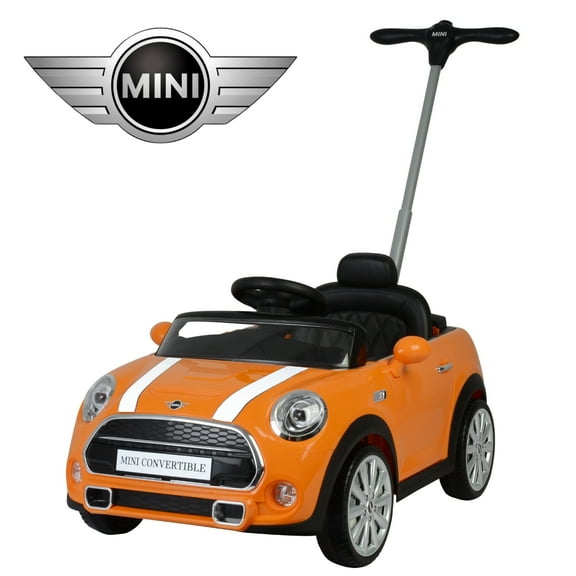MINI COOPER CONVERTIBLE Coche Montable Para Niños y Bebes - Función 3 En 1 Carriola, Camina o Monta - Carro Con Música y Claxon - Naranja