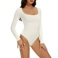 thumbnail image 5 of Viluyesy Womens Long Sleeve Shapewear, Seamless Tight Fit Tummy Control Scoop Neck Yogo Sculpting Butt Bodysuit White XL, 5 of 6