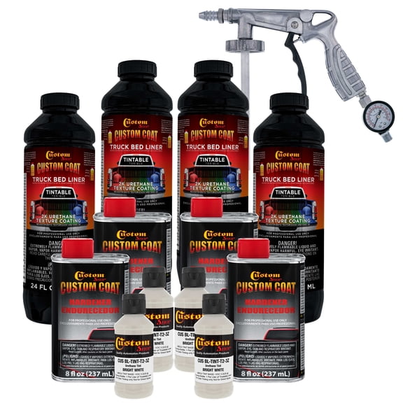 Custom Coat Bright White 1 Gallon Urethane Spray-On Truck Bed Liner Kit with Spray Gun - Easy Mixing, Shake, Shoot It