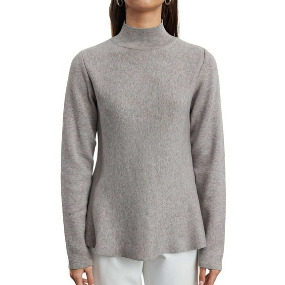 Womens Fall Fashion Mock Neck Ruffle Long Sleeve Sweater Gray S