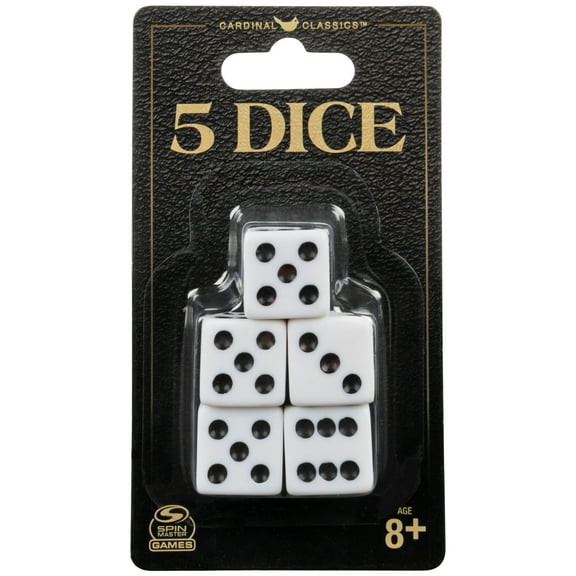 5 Dice, White Replacement Dice for Board Games and Card Games, 5-pack Set