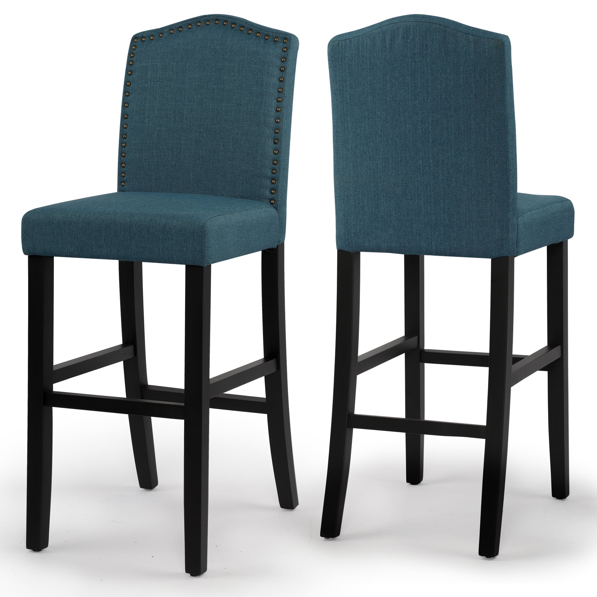 Fabric Upholstered Blue Counter Height Dining Chair with Nailhead Trim