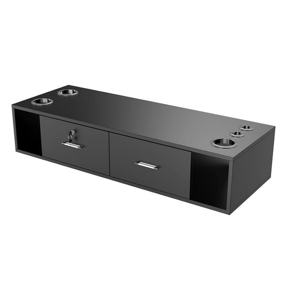 Zimtown Wall Mount Salon Station with 5 Dryer Holders, Locking Drawers, Black