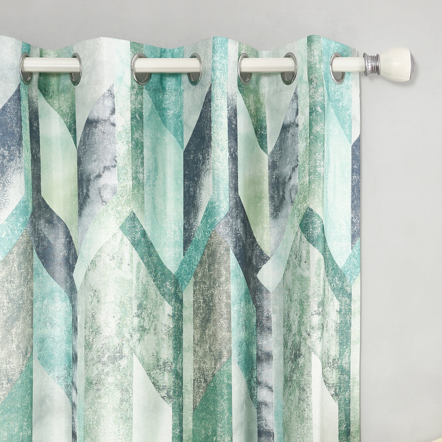 VOGOL Geometric Printed Draperies, Grommet, Faux Linen Curtains for Bedroom, 2 Pcs, 52x63inch, Green