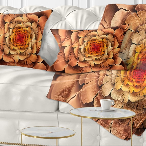 Designart Dense Fractal Brown Petals - Floral Throw Pillow - 12x20