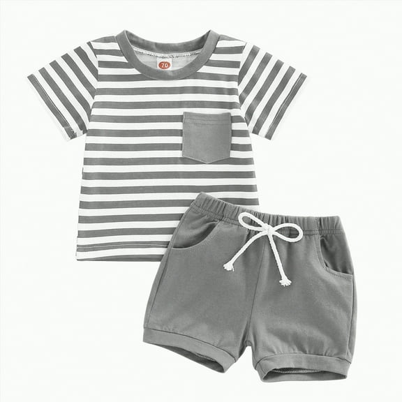 TOWED22 Toddler Baby Boy Outfits Summer Cute Cartoon Letter Short Sleeve Tee Top   Short Pants 2Pcs Clothes Set(Grey,6-12 Months)