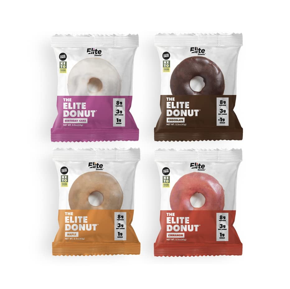 Elite Sweets HighProtein & LowCarb Donut 4Flavor Variety Pack Sizes