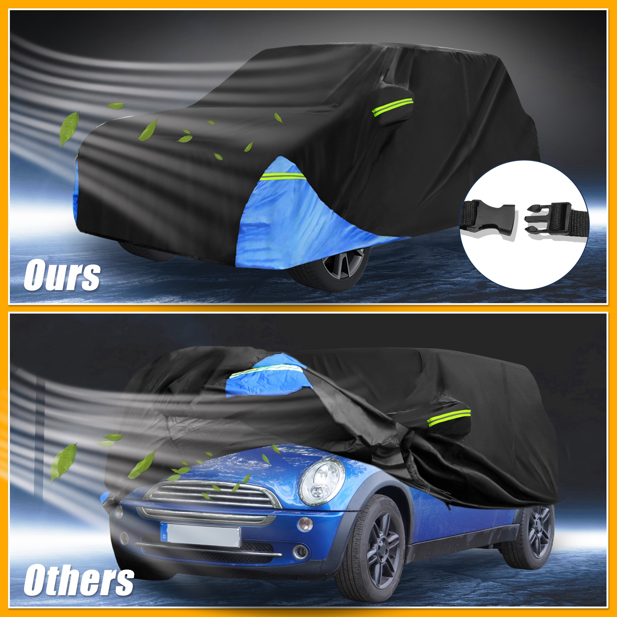 Unique Bargains Full Car Cover 210D Oxford Black Blue 155.51"x68.90"x53.15"