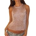 thumbnail image 3 of QAFOPEH Women's Sparkly Sheer Tank Top Glitter See Through Crewneck Sleeveless Crop Top, 3 of 4
