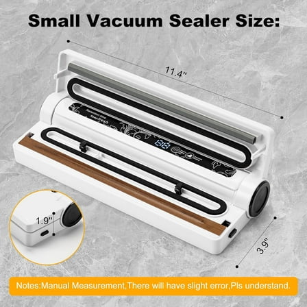 60KPA Compact Vacuum Sealer  for Food Storage, One-Touch Operation, Includes 20 Bags