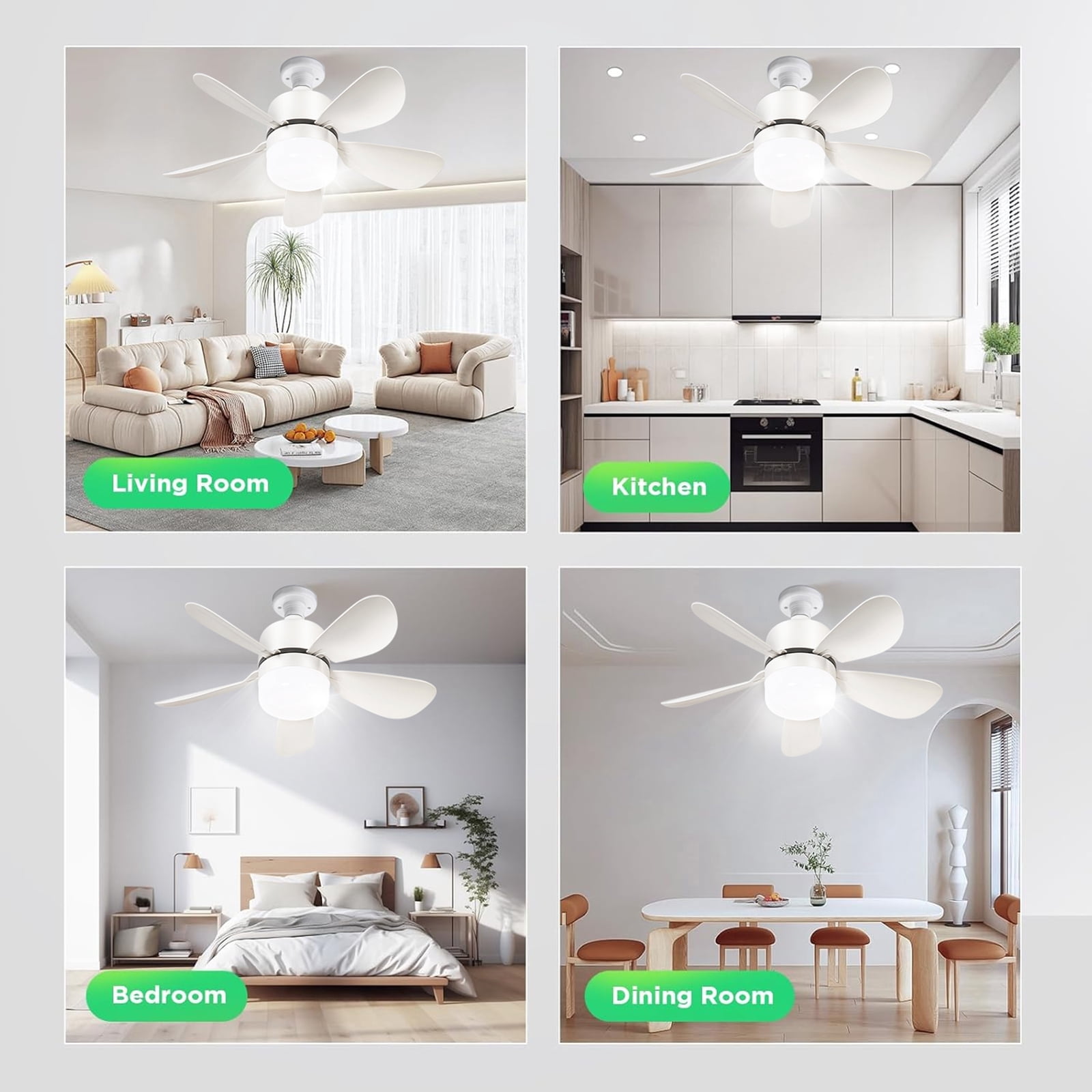 Socket Fan Light, 1000 Lumens 16" LED Ceiling Fans with Lights and Remote, 3000K-6500K Dimmable 5 Blades Screw in Ceiling Fan for Indoor Bedroom Living Room Cloakroom Kitchen Garage