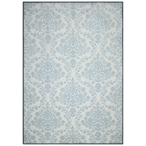 My Texas House Blue Floral Medallion Machine Washable Indoor Area Rug, 5' x 7'