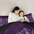 thumbnail image 5 of Manfei Damask Floral Pattern Full Size Comforter Sets,Vintage Baroque Bedding Comforter Set,Purple Victorian Flower Bedding Sets For Adults,Breathable Home Decor Reversible,3 Pieces, 5 of 8