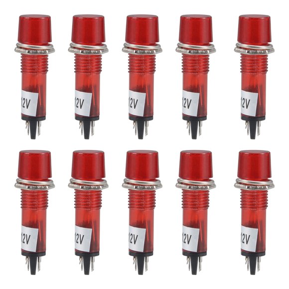 Unique Bargains Signal Indicator Dash Light DC 12V LED Bulbs XD10-3 Red 10mm Panel Mount 10Pcs