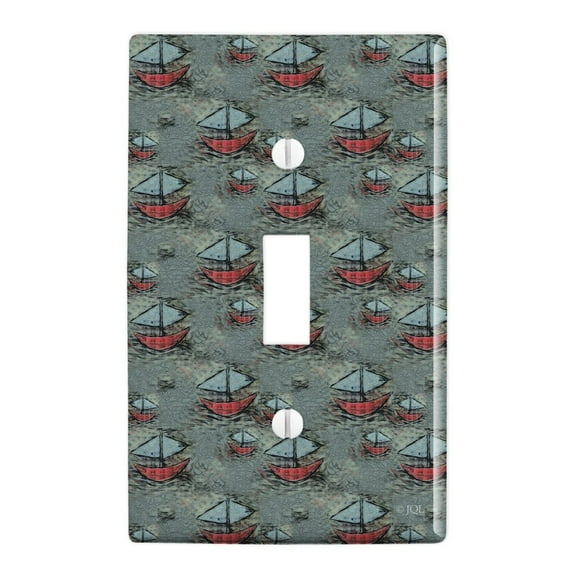 Happy Smiling Sail Boats Pattern Plastic Wall Decor Toggle Light Switch Plate Cover