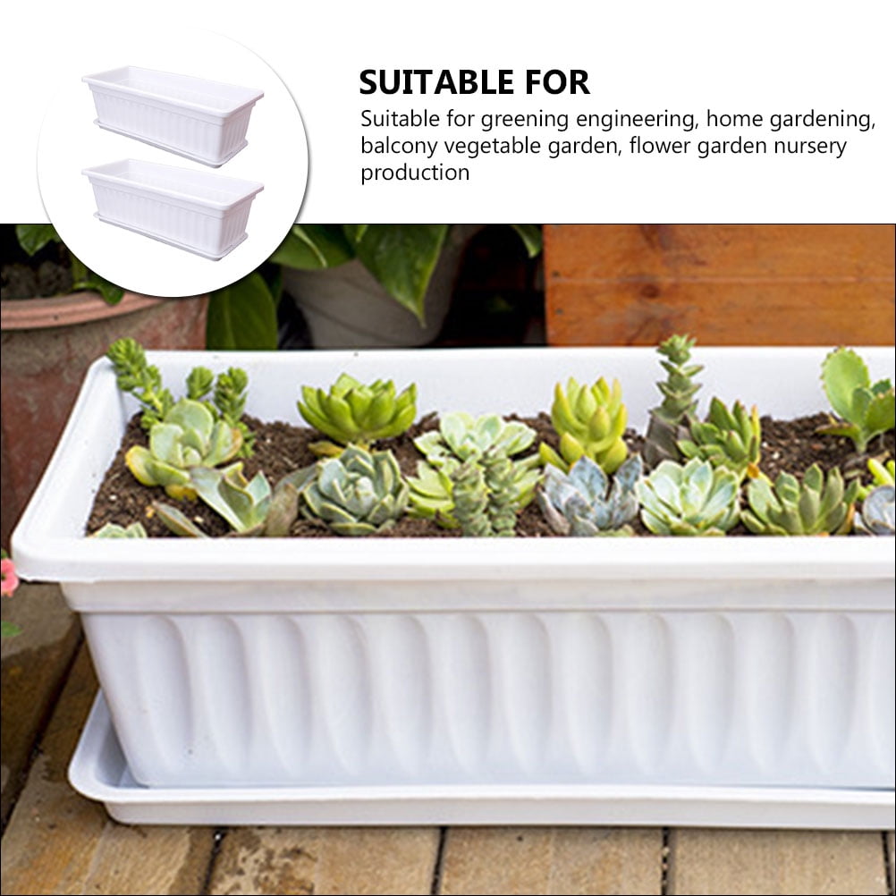 2pcs Plastic Vegetable Flower Boxes Rectangular Flower Pots with Saucers