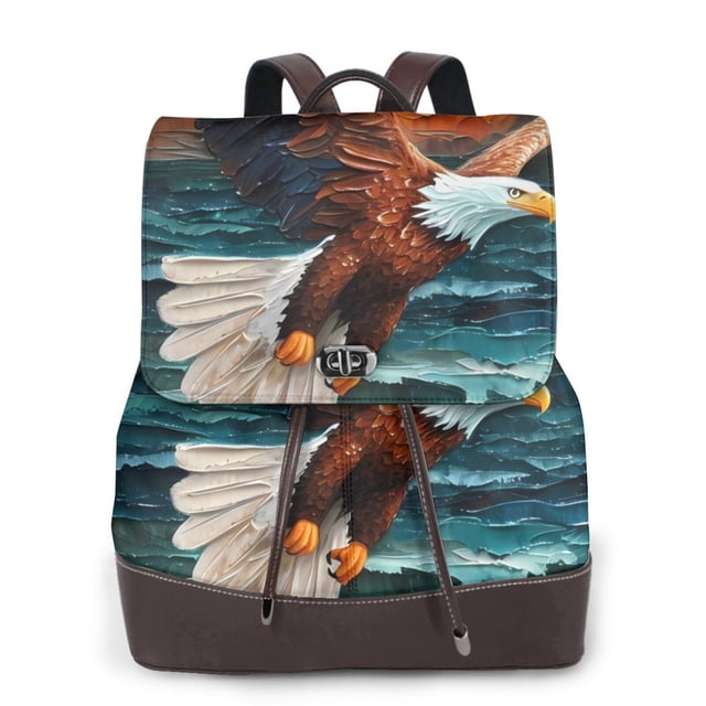 Balery Textured Bald Eagle Mochila de Cuero para Mujeres, Gran Capacidad, Bolsa de Viaje Multifuncional, Mochila de Cuero y Bolsa de Hombro para Mujeres