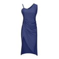 thumbnail image 4 of Women's Tunic Tank Bodycon Dress Solid Color Sleeveless Strap Midi Sundress Side Split Hem Ruch Wrap Cocktail Party Dresses, 4 of 8