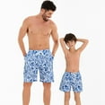 thumbnail image 3 of Xmarks Father Son Matching Swim Trunks - Blue and White Porcelain Print Swimming Trunk Set - Drawstring Elastic Waistband Beach Shorts with Pockets - Daddy and Me Bathing Suits, 3 of 6