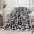 thumbnail image 4 of Halloween Blanket, Black White Checkered Plaid Pumpkin Bat Ghost Skull Halloween Throws Blankets, Spooky Webs Witch's Hat Soft Cozy Flannel Blanket for Sofa Couch Bed Decor, 50X60IN, 4 of 5
