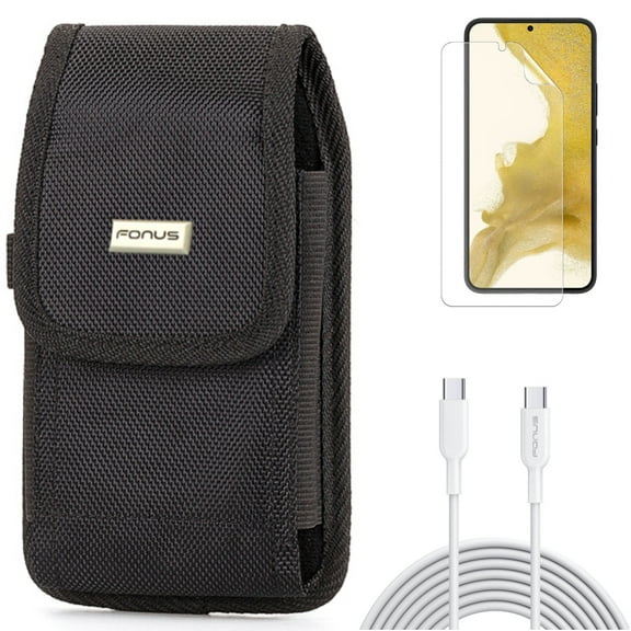 Matte Screen Protector & 6ft Long Type-C Cable & Case Belt Clip for Samsung Galaxy S22 (6.1") - TPU Film Anti-Glare & PD Fast Charger Cord Power & Rugged Holster Accessory Bundle