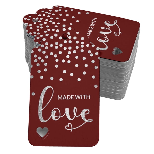 Inkdotpot Real Silver Foil Made With Love Text Tags Favor Hang Paper Tags 50 Pack