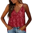thumbnail image 2 of Wang6 Womens Spaghetti Strap Sequin Camisole Trendy Sparkles Deep V Neck Cami Undershirts Sleeveless Racerback Tunic Tops Tees L, 2 of 3