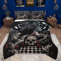 Castle Fairy Animal Black Crow Bedding Comforter Set 2pcs for Boys Girls,Gothic Floral Rose Skull Twin Comforter Sets Microfiber,Geometric Plaid Grid Breathable Bedding Set,Lightweight Room Decor