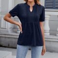 thumbnail image 2 of V Cuello Manga Corta Tops para las Mujeres Primavera Verano Moda Color Sólido Camiseta, Imitación Algodón, 2 of 4