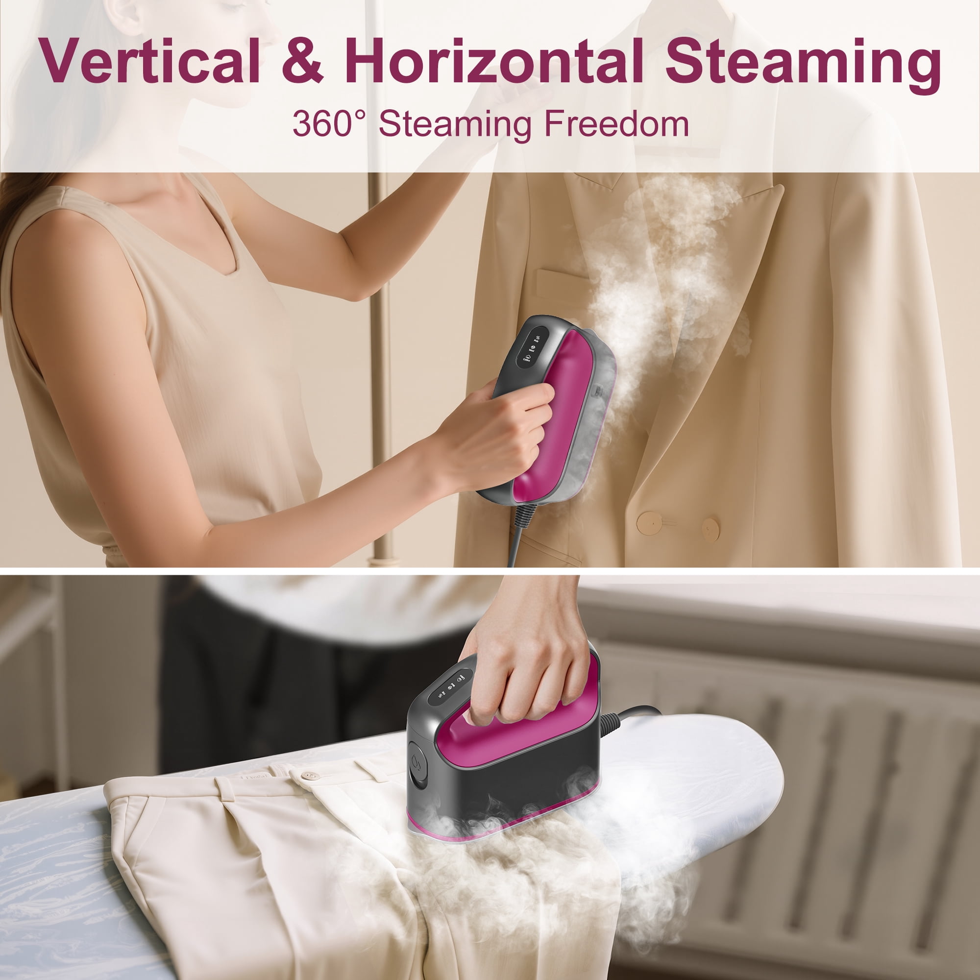 Newbealer Travel Steam Iron,1200W Handheld Steamer for Clothes,3 Levels Steaming&Dry Ironing,Low-temperature protective panel,Drip-free tank,Self-Cleaning