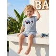 thumbnail image 4 of BemeyourBBs Toddler Baby Boy 4th of July Outfit Patriot Independent Day Summer Clothes Stars in Digger Embroidery Waffled Stripe Short Sleeve T-Shirts and Elastic Waist Pocket Shorts 2Pcs Set, 4 of 9