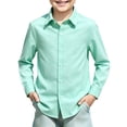 thumbnail image 2 of Boys Long Sleeve Dress Shirts Kids Classic Collared Button-Down Shirt School Uniform Shirts Green,10-11 Years, 2 of 6