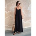 thumbnail image 6 of Women's V-Neck Sleeveless Backless Maxi Solid Suspender Robe Dress for Party Summer Black M, 6 of 10