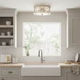 thumbnail image 6 of Kira Home Blaylock 13" Farmhouse Flush Mount Ceiling Light, Hammered Glass Shade, Wood Grain Metal, White Ash Wood, 6 of 8