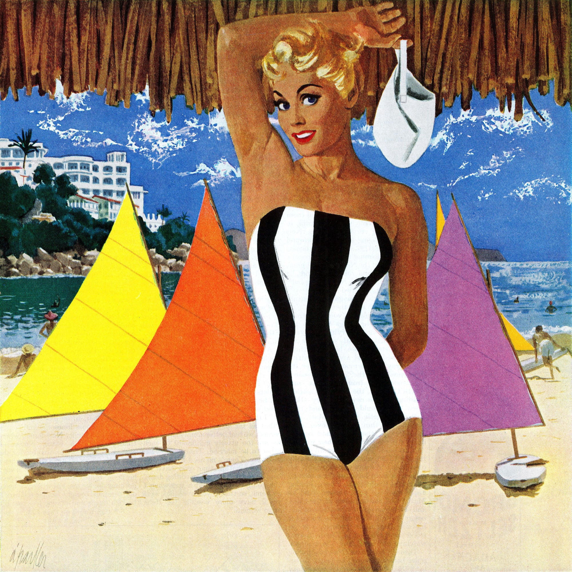 "Striped Swimsuit" Painting Print on Wrapped Canvas