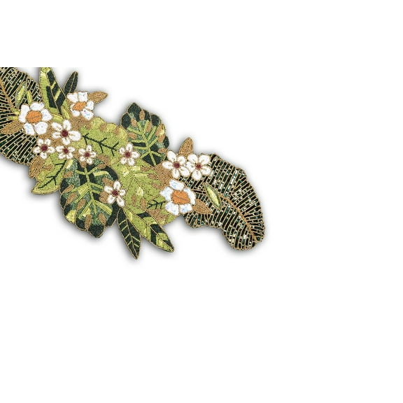 Table Runner, Handmade Bead Table Runner, Flower And Leaves Table Runner, Multicolor Table Runner 13X36 Inch