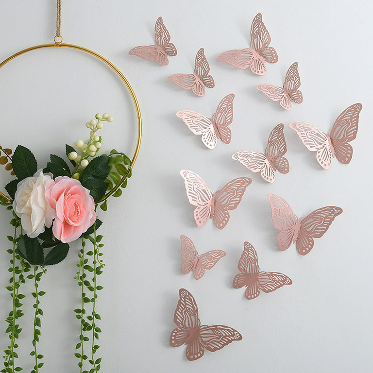 72Pcs 3D Butterfly Wall Decor Stickers, Rose Gold Butterfly Decorations 6  Styles 3 Sizes, Butterfly Party Birthday Cake Decorations, Paper  Butterflies