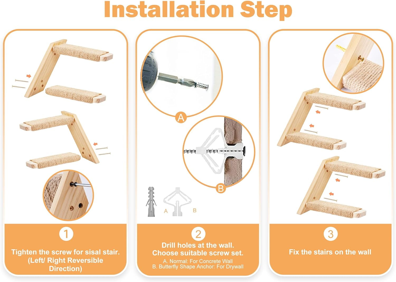 PELUOMOZ Wall Mounted Cat Ladder with Reversible Sisal Steps, Natural Wood Climbing Shelf
