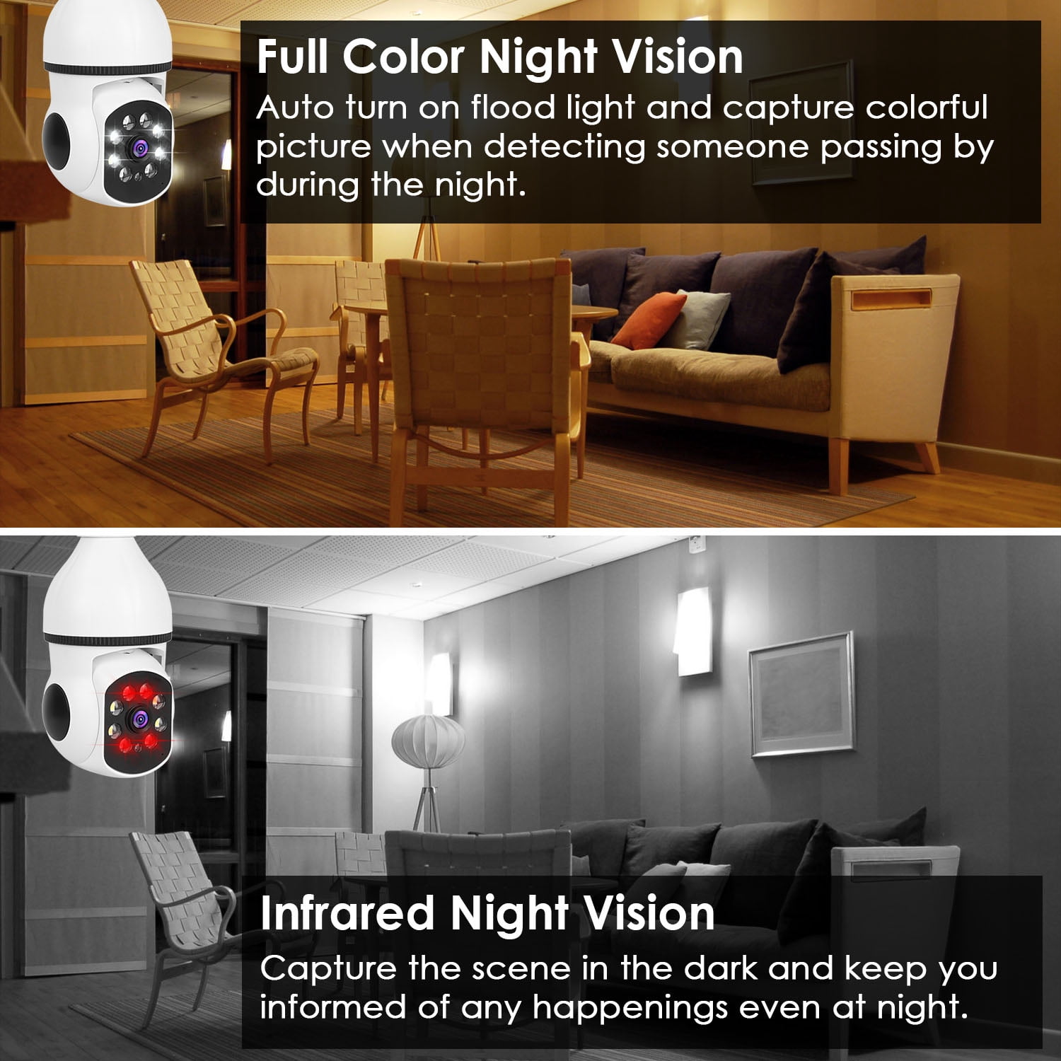 5G/2.4G 360° Wireless 1080p Security Camera Light Bulb Camera w/ Real-time Motion Detection