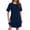 Navy, variant on Dianli 2PC Women Short Sleeve Round Neck Pajama Set With Pockets Soft Breathable Short Sleeve Top With Elastic Waist Pants Home Lounge Sleepwear Comfortable Easy Care