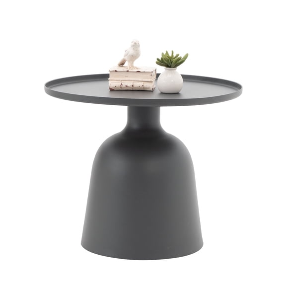 Outdoor Round Coffee Table Patio Boho Side Table Weather-Resistant Aluminum Side Tables Circle End Table, Grey