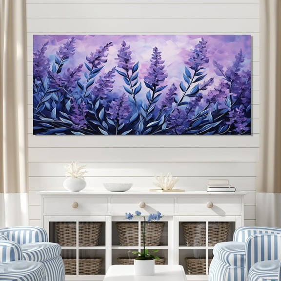 Designart "Serenity of Lavender I" Oversized Floral Wall Art - Traditional Purple Herbs Living Room Canvas Art