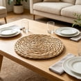 thumbnail image 2 of Naittoop 2pcs Rustic Round Braided Placemat Table Mats for Dining Tables 5.92 inch Non Slip Washable Kitchen Table Place Mats Natural Farmhouse Decor Brown, 2 of 6