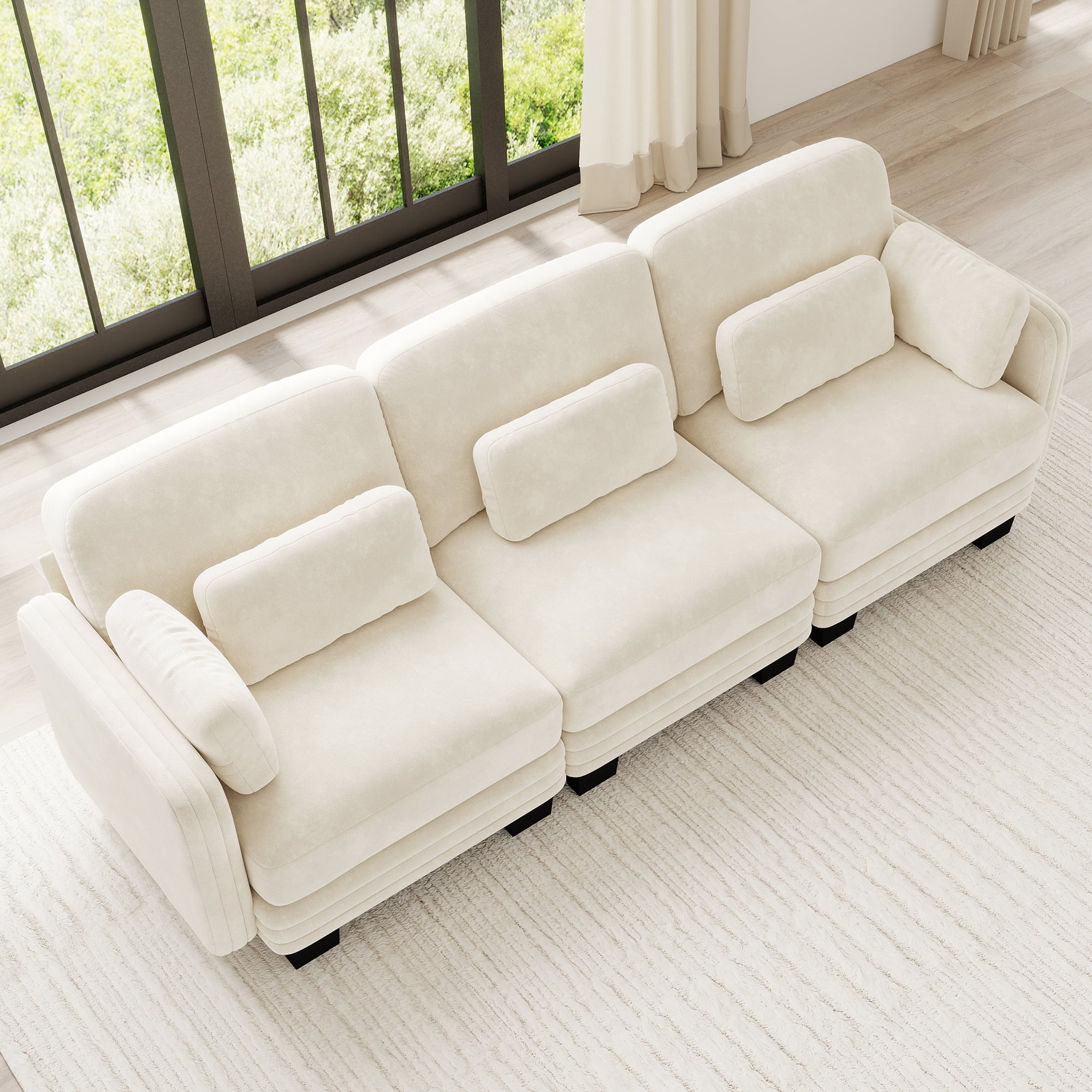 100" Modern Modular 3 Seater Sofa Couch with 5 Pillows