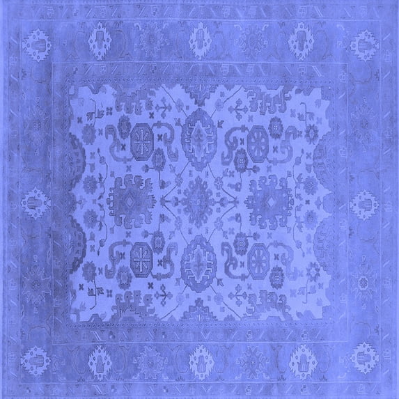 Ahgly Company Machine Washable Indoor Square Oriental Blue Industrial Area Rugs, 4' Square