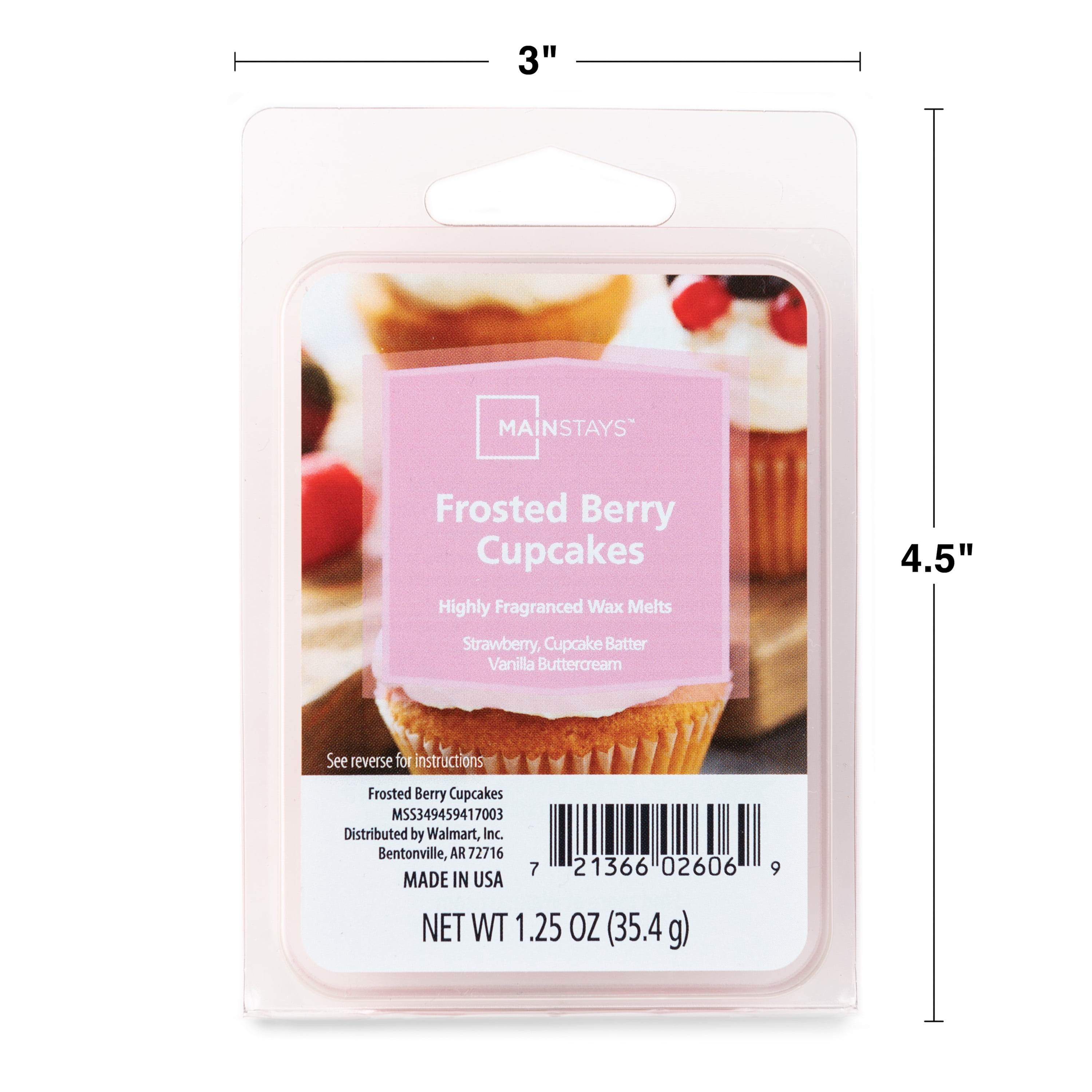 Mainstays 6 Cube Wax Melts, Frosted Berry Cupcake, 1.25 oz