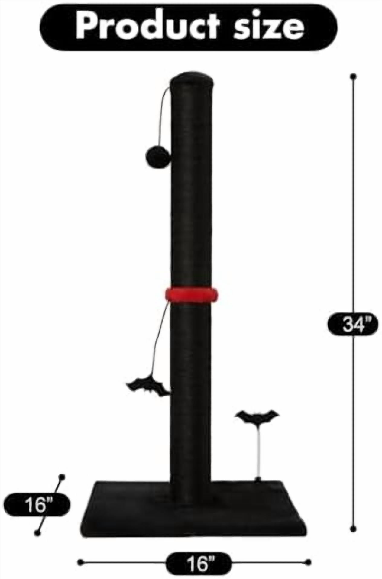 Cat Scratching Post Premium Sisal Scratch Posts with Hanging Ball Vertical Scratcher for Indoor Cats and Kittens,Black Black,34 inches for Adult Cats