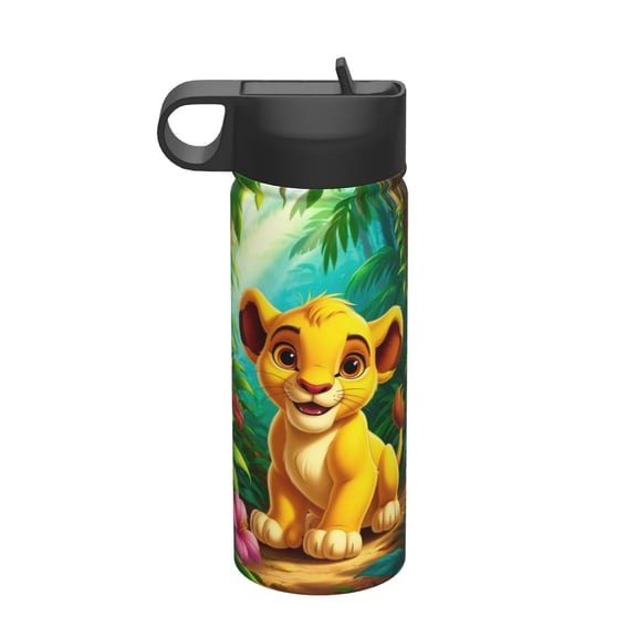 Lion Guard Insulated Water Bottle with Straw Lid, 18 oz Double Wall Vacuum Stainless Steel Kids Cup, Leak Proof Sports Thermos for Travel Fitness Hiking Outdoors